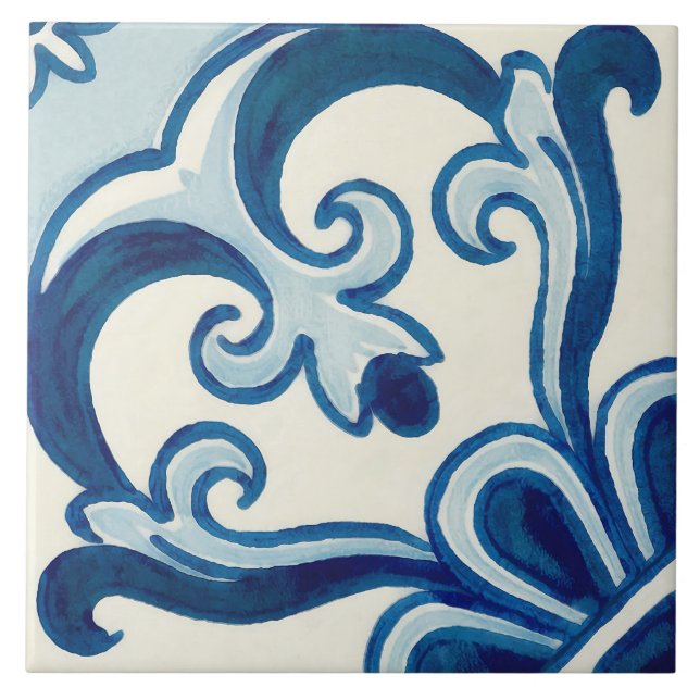 Portuguese Azulejos Blue Floral Pattern  Tile (Front)
