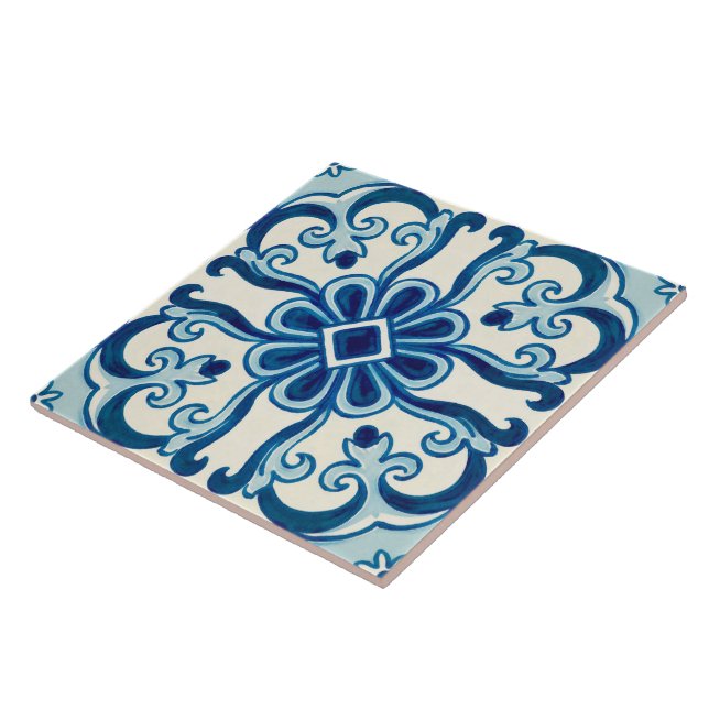 Portuguese Azulejos Blue Floral Pattern  Tile (Side)