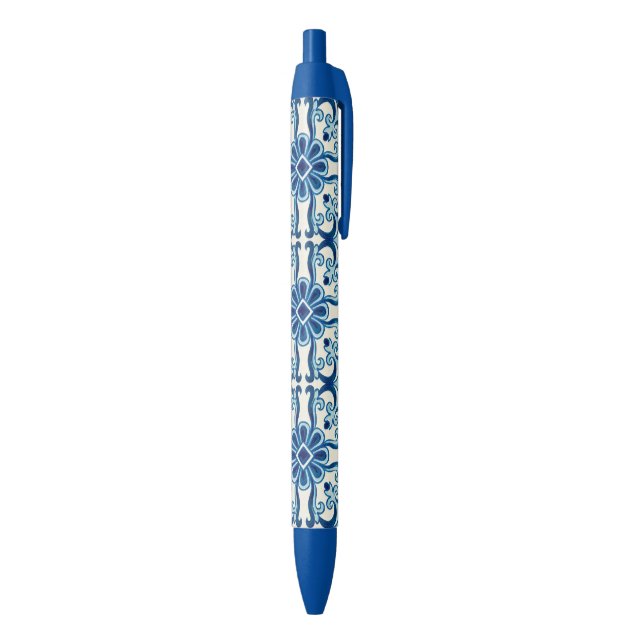 Portuguese Azulejos Blue Floral Tile Pattern Blue Ink Pen (Bottom (Vertical))