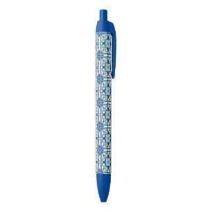 Portuguese Azulejos Blue Floral Tile Pattern Blue Ink Pen