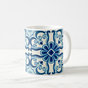 Portuguese Azulejos Blue Floral Tile Pattern Coffee Mug