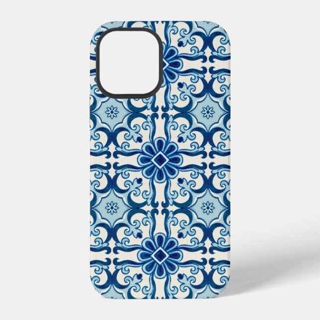 Portuguese Azulejos Blue Floral Tile Pattern  iPhone Case (Back)
