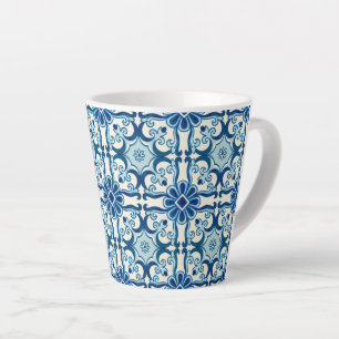 Portuguese Azulejos Blue Floral Tile Pattern Latte Mug