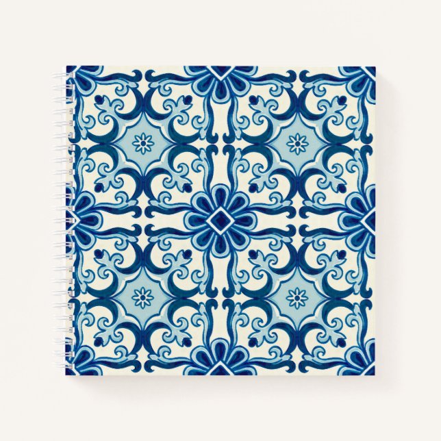 Portuguese Azulejos Blue Floral Tile Pattern   Notebook (Front)