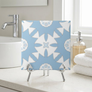 Portuguese Azulejos Light Blue And White Geometric Tile
