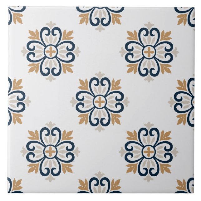 Portuguese Azulejos Mediterranean blue white brown Tile (Front)