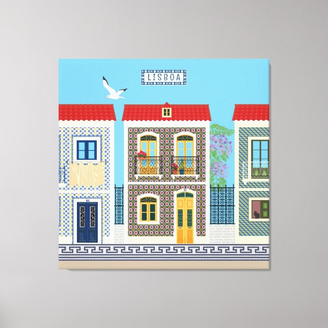 Portuguese beautiful houses with tiles or azulejos canvas print (Front)