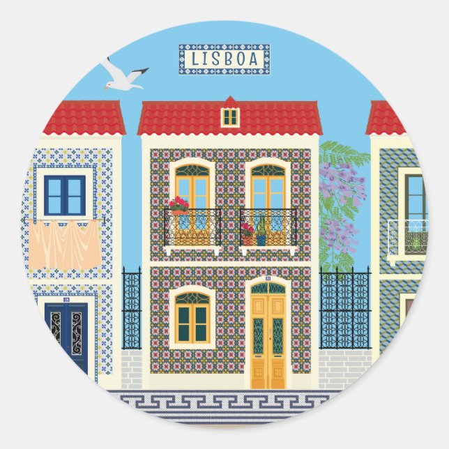 Portuguese beautiful houses with tiles or azulejos classic round sticker (Front)