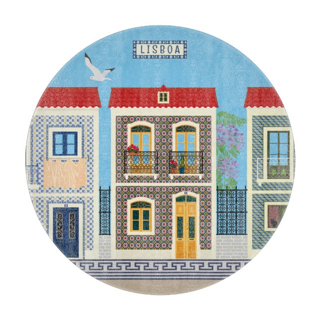 Portuguese beautiful houses with tiles or azulejos cutting board (Front)