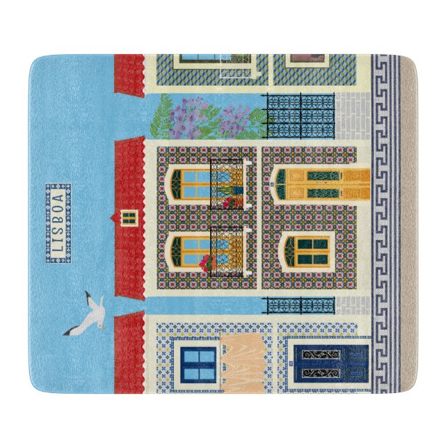 Portuguese beautiful houses with tiles or azulejos cutting board (Front)