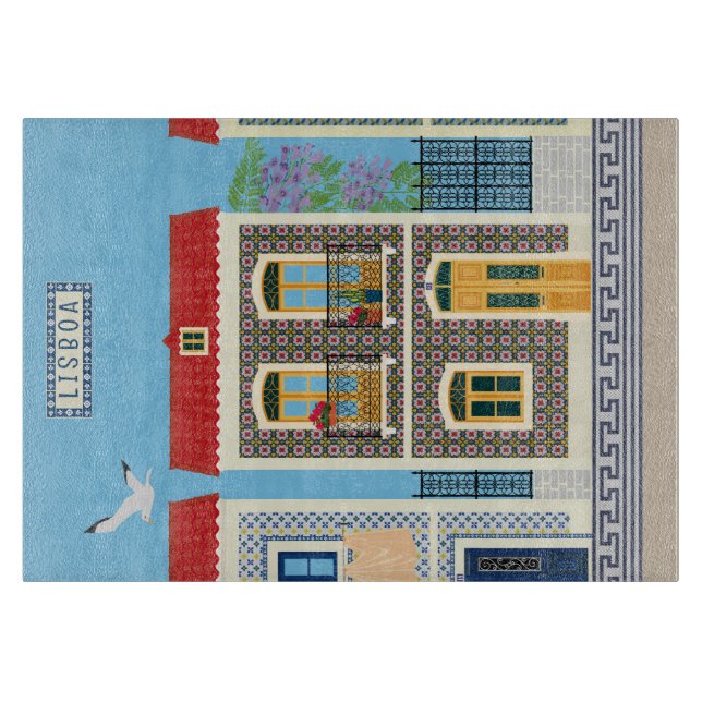 Portuguese beautiful houses with tiles or azulejos cutting board (Front)