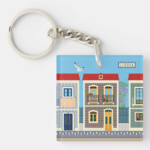 Portuguese beautiful houses with tiles or azulejos key ring