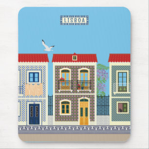 Portuguese beautiful houses with tiles or azulejos mouse mat