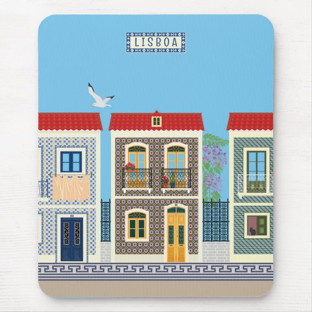 Portuguese beautiful houses with tiles or azulejos mouse mat (Front)