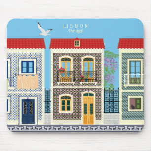 Portuguese beautiful houses with tiles or azulejos mouse mat