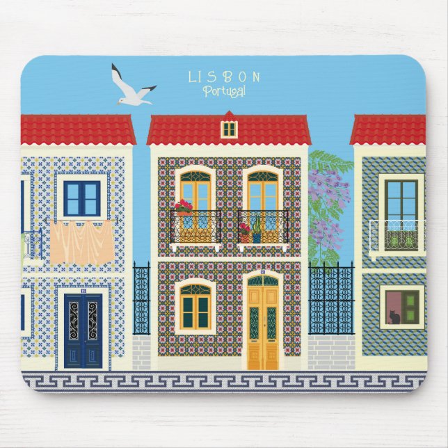 Portuguese beautiful houses with tiles or azulejos mouse mat (Front)