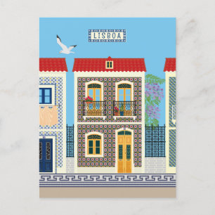 Portuguese beautiful houses with tiles or azulejos postcard