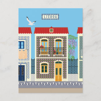 Portuguese beautiful houses with tiles or azulejos postcard