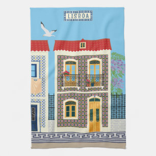 Portuguese beautiful houses with tiles or azulejos tea towel
