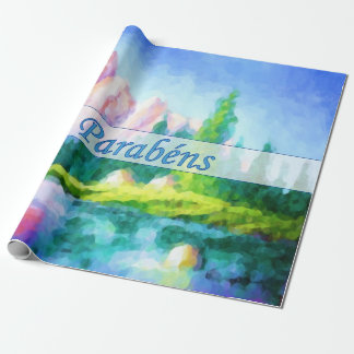 Portuguese Birthday Pink Mountain Wrap Paper