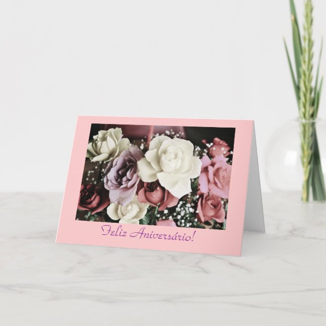 Portuguese: Birthday roses/ Rosas de aniversário Card (Front)