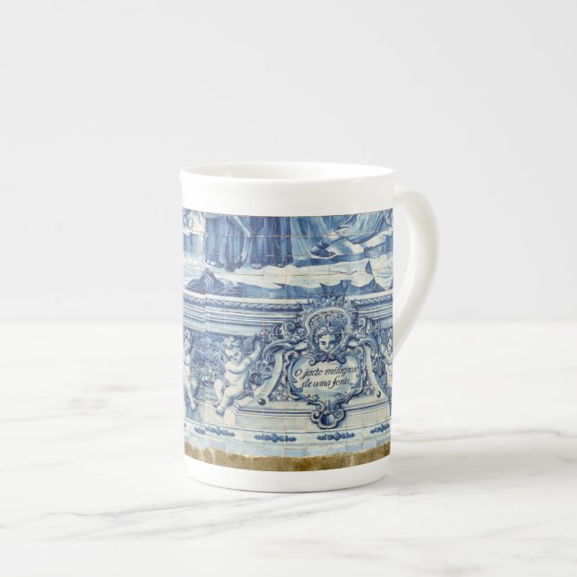 Portuguese blue and white wall tiles with angels bone china mug (Front Right)