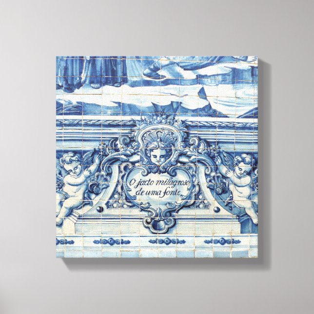Portuguese blue and white wall tiles with angels canvas print (Front)