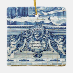 Portuguese blue and white wall tiles with angels ceramic ornament