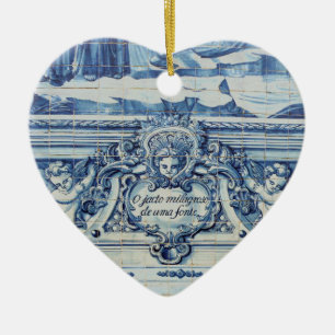 Portuguese blue and white wall tiles with angels ceramic tree decoration