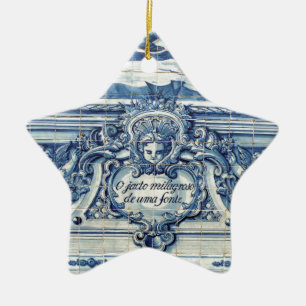 Portuguese blue and white wall tiles with angels ceramic tree decoration