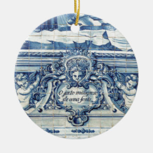 Portuguese blue and white wall tiles with angels ceramic tree decoration