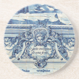 Portuguese blue and white wall tiles with angels coaster