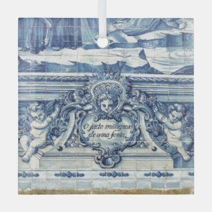 Portuguese blue and white wall tiles with angels glass tree decoration