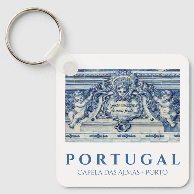 Portuguese blue and white wall tiles with angels key ring (Front)