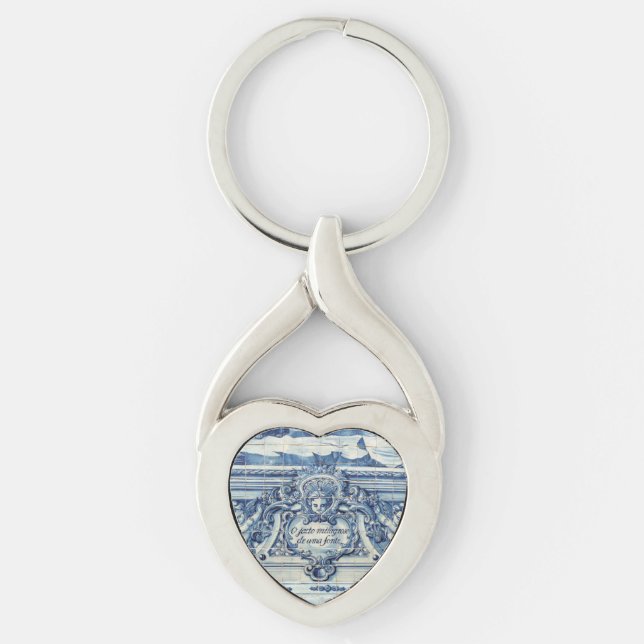 Portuguese blue and white wall tiles with angels key ring (Front)