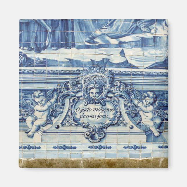 Portuguese blue and white wall tiles with angels magnet (Front)