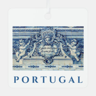 Portuguese blue and white wall tiles with angels metal tree decoration