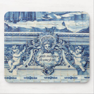 Portuguese blue and white wall tiles with angels mouse mat