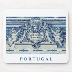 Portuguese blue and white wall tiles with angels mouse mat