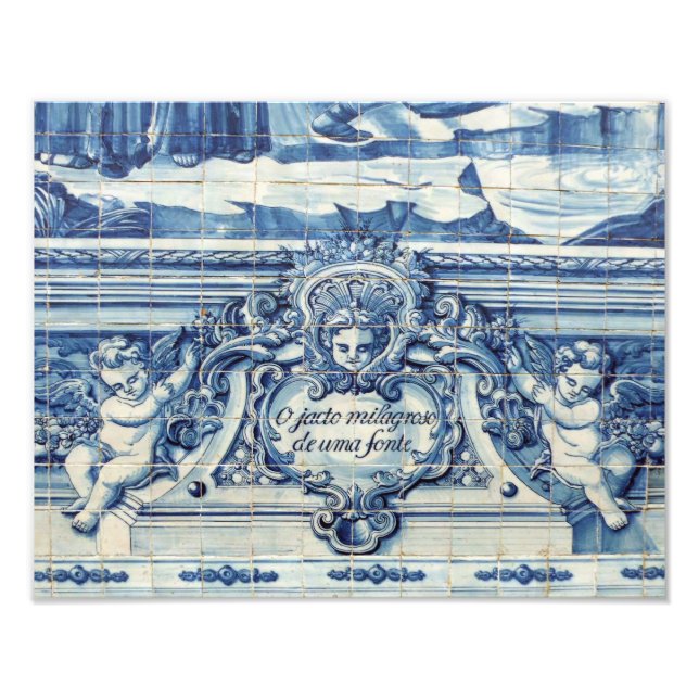 Portuguese blue and white wall tiles with angels photo print (Front)