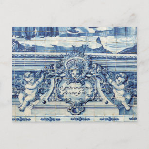 Portuguese blue and white wall tiles with angels postcard