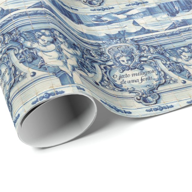 Portuguese blue and white wall tiles with angels wrapping paper (Roll Corner)