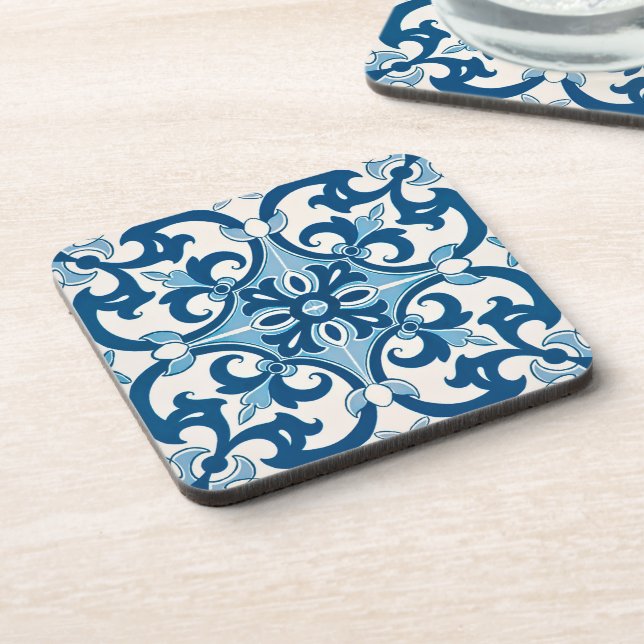 Portuguese Blue Azulejo Fleur De Lis Drinkware Coaster (Left Side)