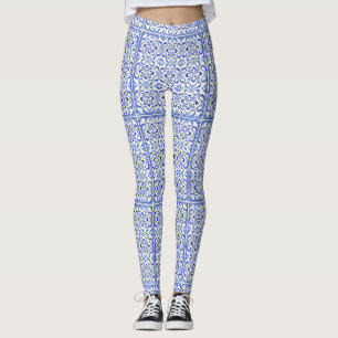 Portuguese Blue Azulejo Tile Art Leggings