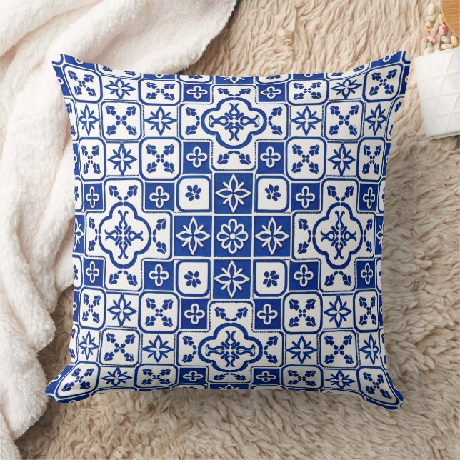 Portuguese Blue Azulejo Tile Pattern Decorative Th Cushion (Blanket)
