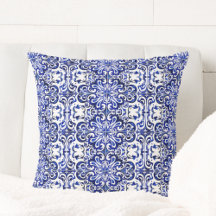 Portuguese Blue Azulejo Tile Pattern Throw Pillow