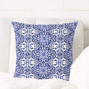 Portuguese Blue Azulejo Tile Pattern Throw Pillow