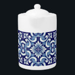 Portuguese blue tile<br><div class="desc">This product has an intricate design with a dark blue background and white ornamental patterns. The design is reminiscent of traditional ceramic or porcelain styles,  which may interest those who appreciate classic or vintage aesthetics.</div>