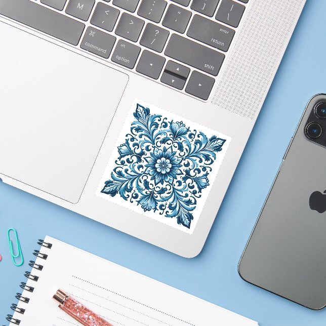Portuguese blue tile (Laptop w/ iPhone)