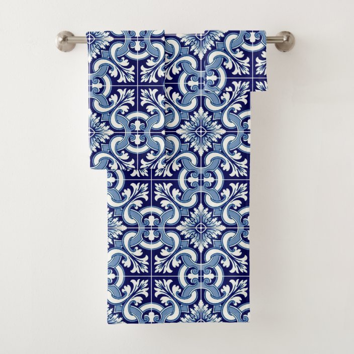 Portuguese blue tile bath towel set Zazzle.co.uk